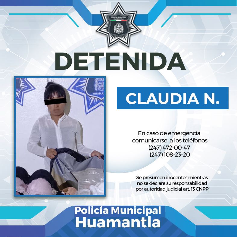 Detienen policías municipales de Huamantla a presunta fardera en la zona del tianguis de los miércoles